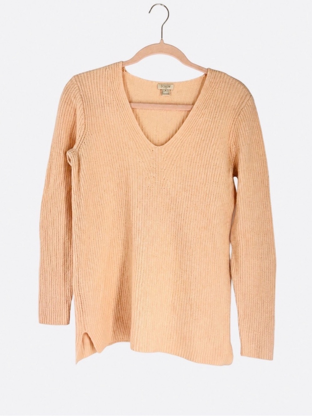 J.Crew Merino Wool Blend Rib Knit V-Neck Sweater Light Peach Medium